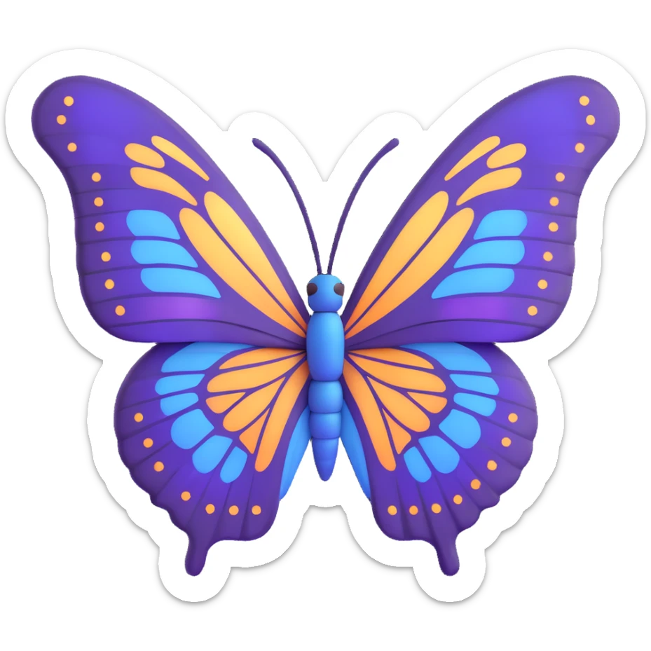 majestic butterfly with purple and blue wings, elegant and vibrant, detailed pattern sticker