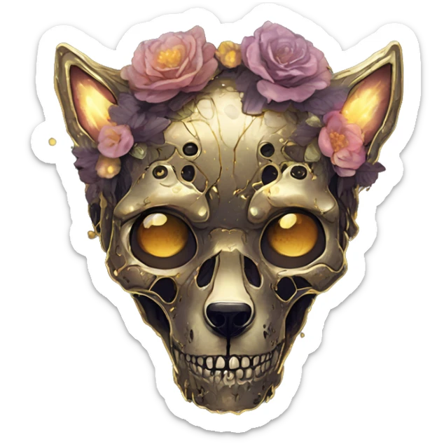 iridescent kintsugi fluffy zombie black brown gold dog fox head zombie skull skeleton gold mechanical nebula galaxy stars colorful flowers fairy lights vintage zombie sticker