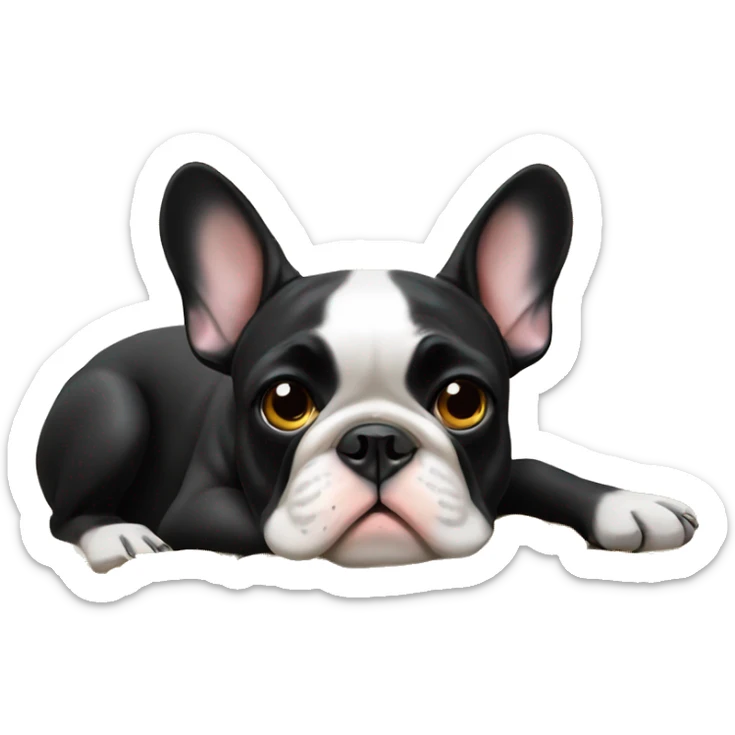 Black-and-tan French bulldog laying on big pile of gold coins sticker