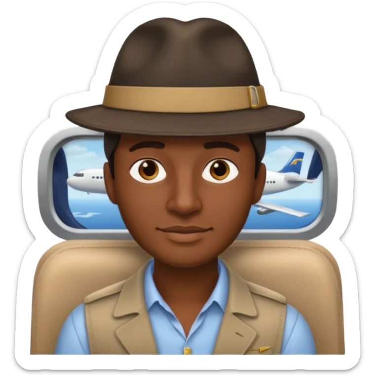 Visage homme créole réunionnais avec chapeau arrive avion sticker