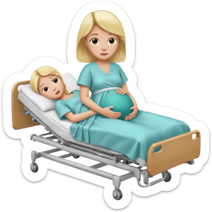 One blonde Pregnant woman in hospital bed with legs elevated unhappy sticker