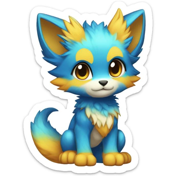 Anthro-Edgy-Cool-Blue-Yellow-Beige-Orange-Contrast-Colors-Fantasy-Fur-Sona-Chibi-Shiny-Fakémon-Hybrid full body sticker