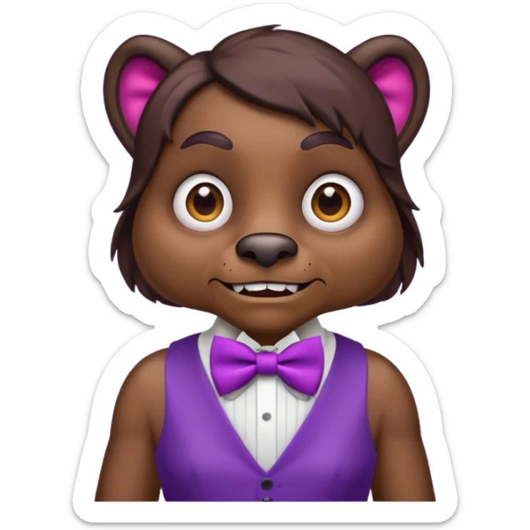￼A creepy ugly brown beast in a purple dress ￼ and a purple bowtie sticker