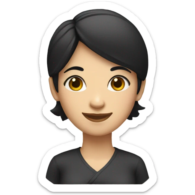 A white woman with straight black hair slightly to the side, arms crossed, smiling, and winking. sticker