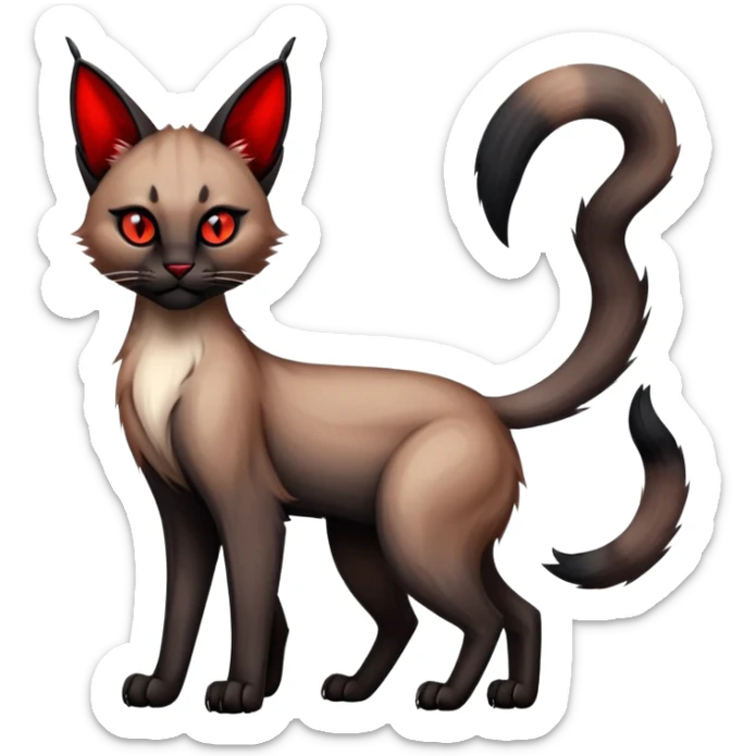 Gothic exotic Red and black and edgy and cute shiny Fantasy-Siamese-Bobcat-Caracal-Lykoi-feline-Fakémon-feline-hybrid (full body) sticker