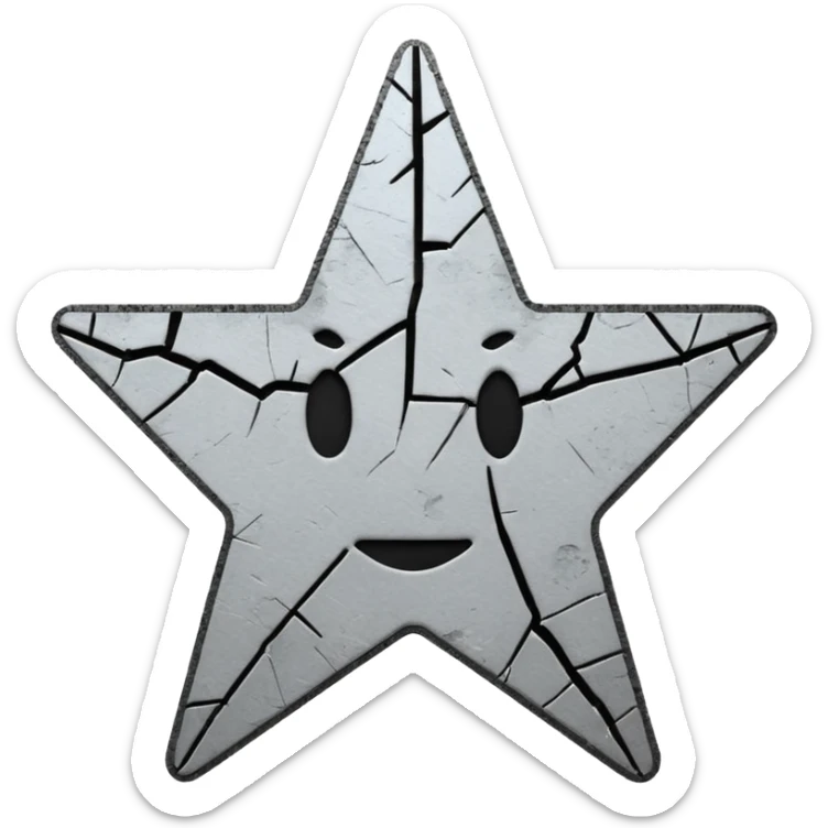 Minimalist emoji-style sticker of a cracked Walk of Fame star with a faint claw mark coming from below, grayscale and ash tones


 sticker