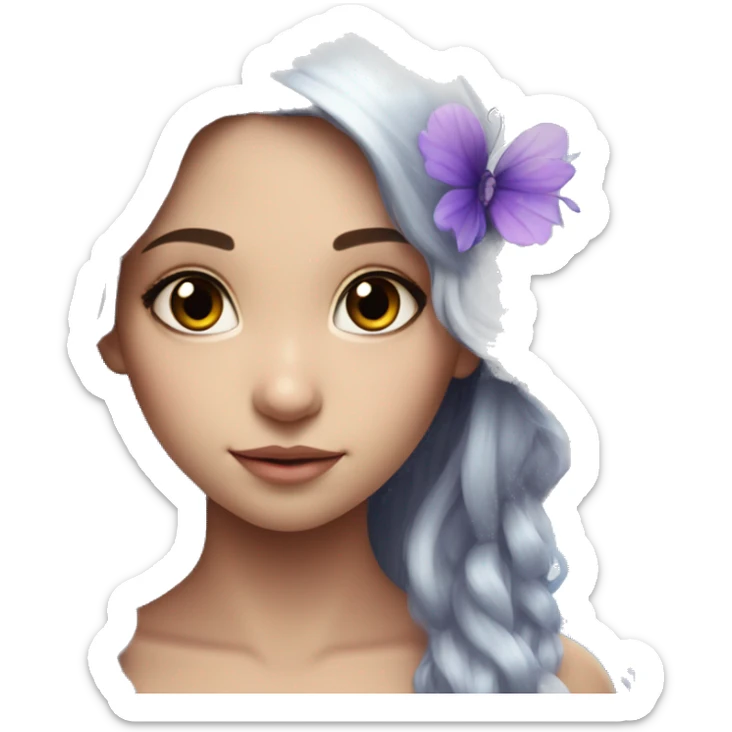 Beautiful, flower, fairy, blue, silver, purple, long hair, big butterfly wings sticker