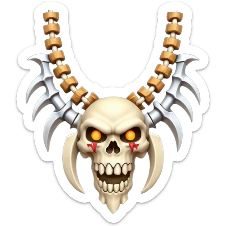 barbarian necklace object icon, necklace made of bones and fangs, rugged tribal jewelry, 3D cartoon, mobile game icon style, centered, clean background, no text, no watermark sticker
