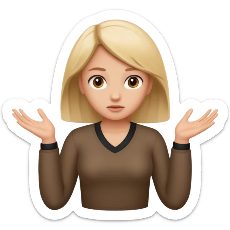 A girl shrugging his shoulders with a 6 above his left hand and a 7 above his right hand. sticker