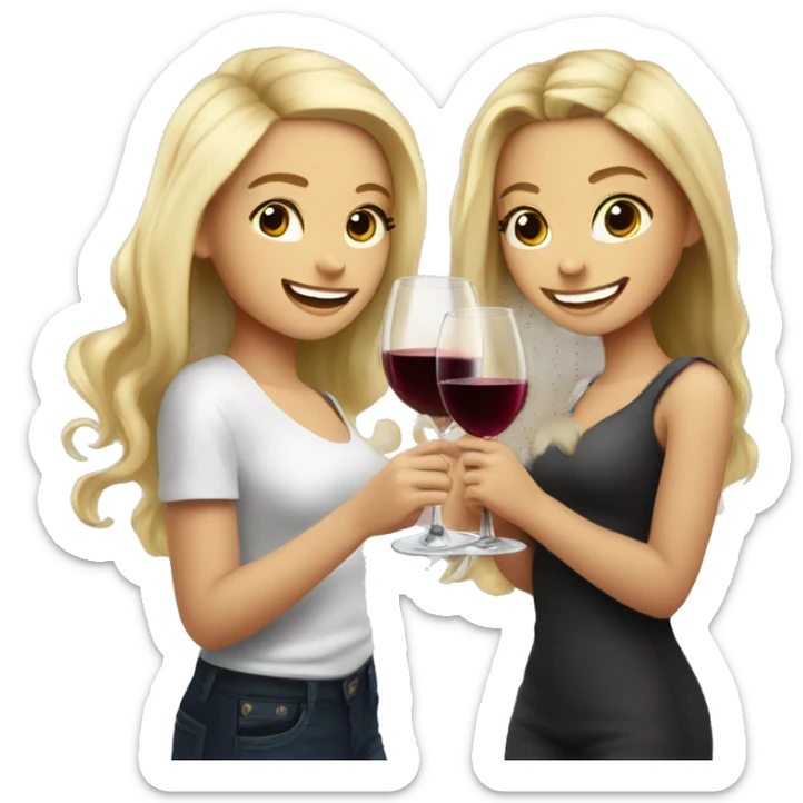 A blonde beautiful girl and a dark blonde super cute beautiful girl drink wine together sticker
