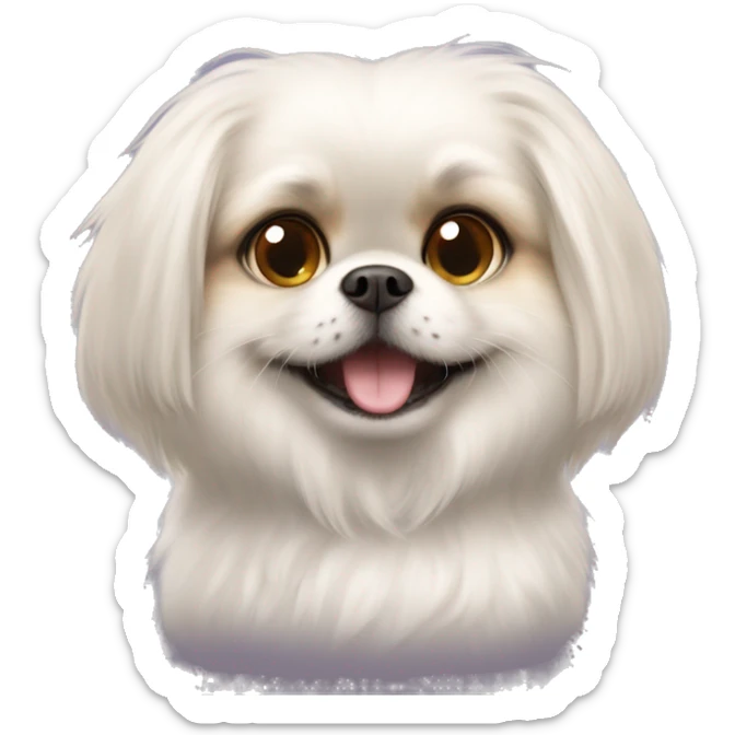 A pet a white dog Pekingese very fluffy with a smile of a cat from Alice in Wonderland  sticker