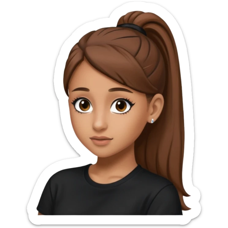 Ariana Grande high ponytaw with brown hair and with black thsirt and and eyeliner make her look 20 sticker