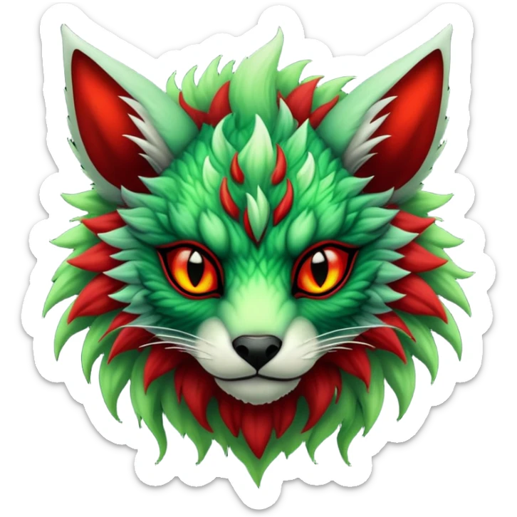 Cool Edgy Green Red ethereal badass Fionbri-Vernid-Trico-animal-creature full body sticker