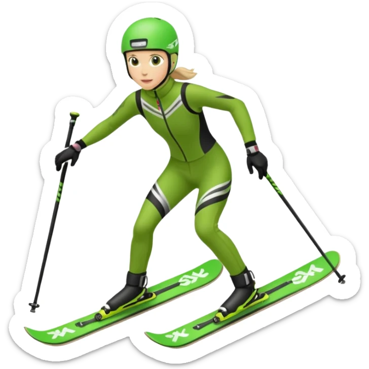 Xc ski racer in green and black clothing. Full body, skate skiing  sticker