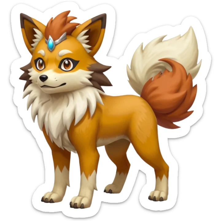 Golden Sun-Glow Sand-Dusted Warm Desert-Shaded Canid Lycanroc-Arcanine-fakemon-hybrid-creature (full body) sticker