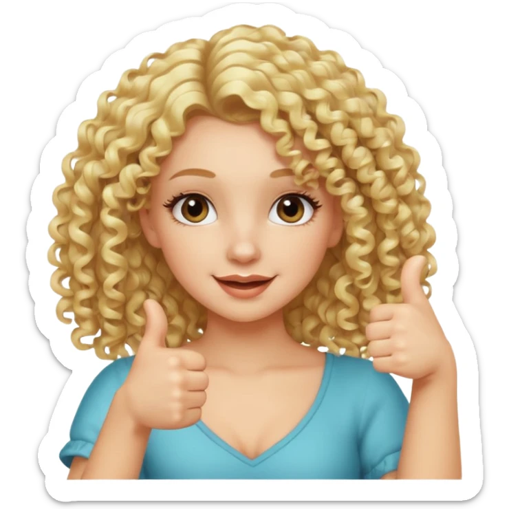 blond girl doing thumbs up sign sassy make it with curly hair and lashes sticker