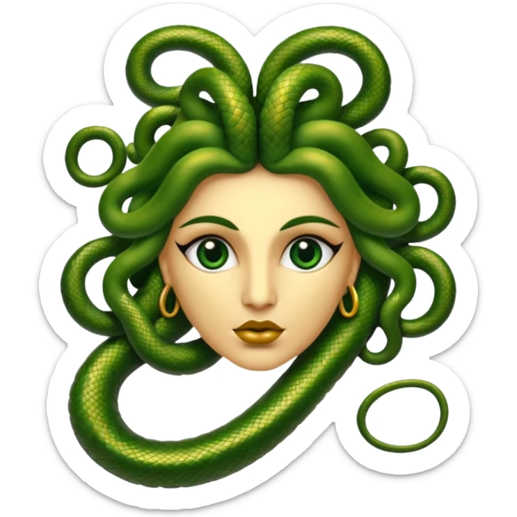 The Sicilian Medusa in gold and green and make the snake hair have snake faces  sticker