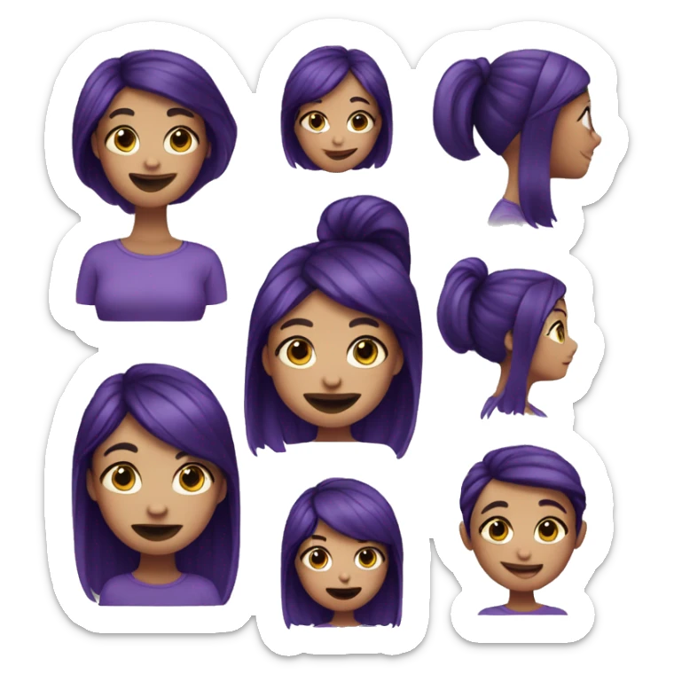 emoji inspired by memoji by iphone of girl with dark purple hair like the "crazy" emoji sticker