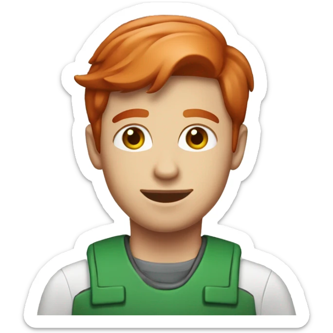 A young guy with fair skin and red hair is an oil company employee in a green helmet sticker
