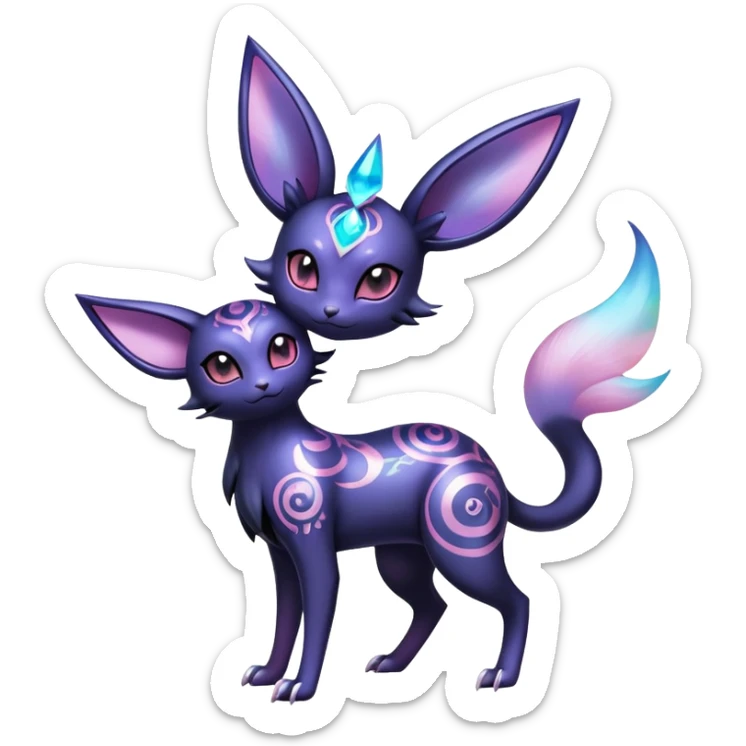 Shiny Exotic Badass Ethereal Royal Mysterious Gothic Noibat-Espeon-Umbreon-Sylveon-Pokémon-Fakémon-hybrid-creature (full body) with random pattern-markings sticker