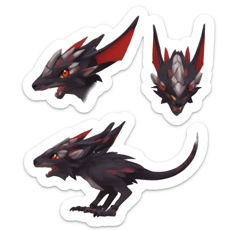 Black Cool Edgy Anthro Noivern-Nargacuga Fakémon  with White and Red Edgy markings sticker