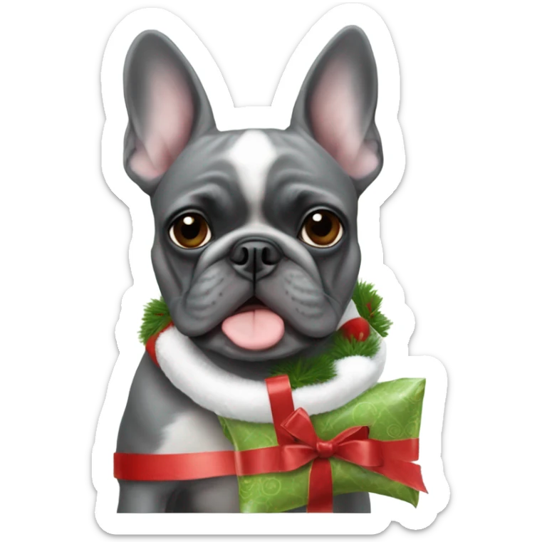 Totally gray French bulldog with a brussels griffon and a boston terrier Christmas   sticker