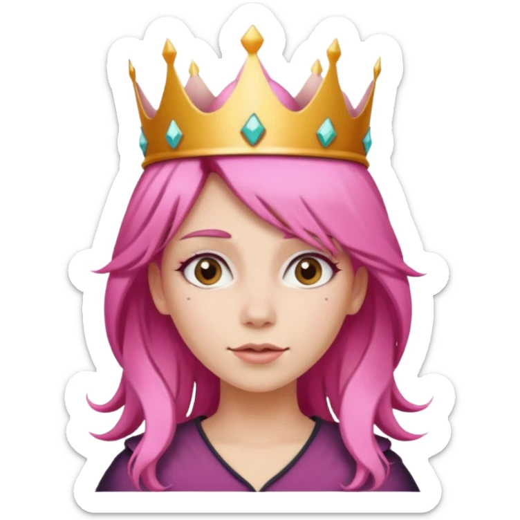 Pink hair woman wearing crown long hair  sticker