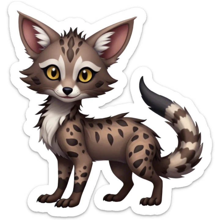 Cute Realistic Feral Rare Fantasy dark Vernid-Sergal-Genet-Trico-species by LiLaiRa, random markings, tufted tail, tufted ears, full body sticker