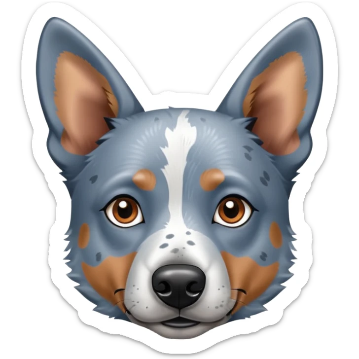 head shot of a blue heeler cattle dog with speckled blue-gray coat and pointed ears sticker
