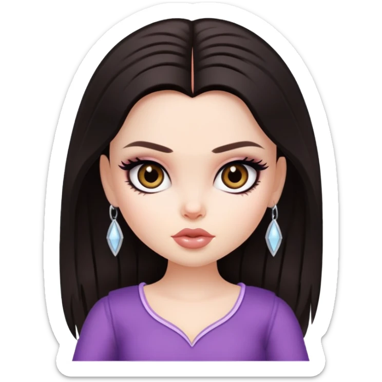 straight dark hair, pale skin, dark brown eyes, pretty bratz baddie sticker