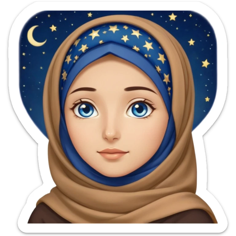 Turkish beautiful finish Konya girl blue eyes with starry night hijab and watching the sky on the ground  sticker