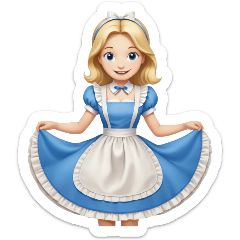 Disney's Alice in Wonderland curtseying with a happy smile in her blue dress with white apron sticker
