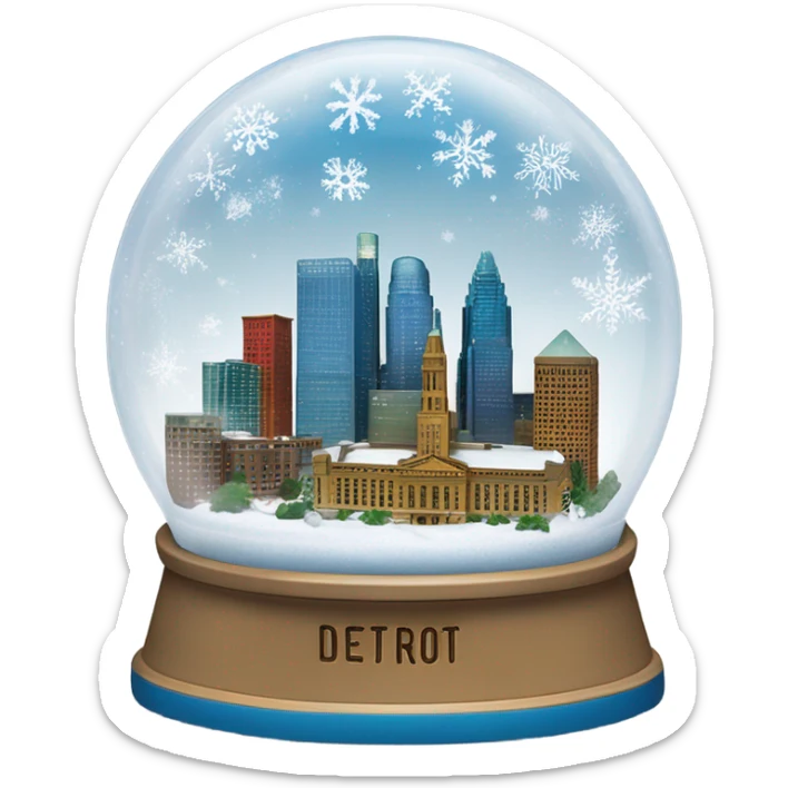 Detroit city skyline snow globe sticker