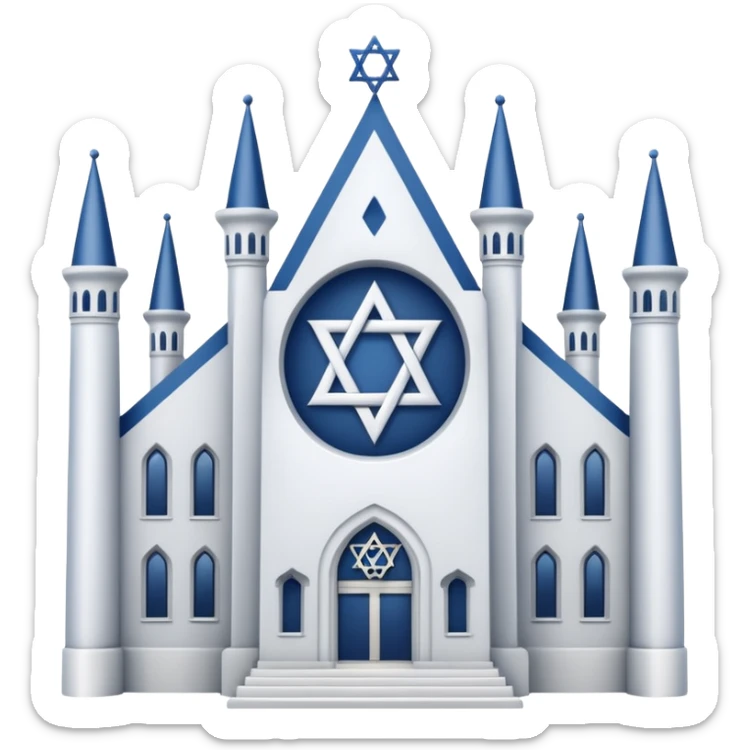 reform jewish synagogue similar to historical religious architecture in europe. the building should be white in color, feature gothic architectural elements and star of david as main symbol. no crosses, no christian symbols, no blue colors and no visual associations with israel. ios style. sticker