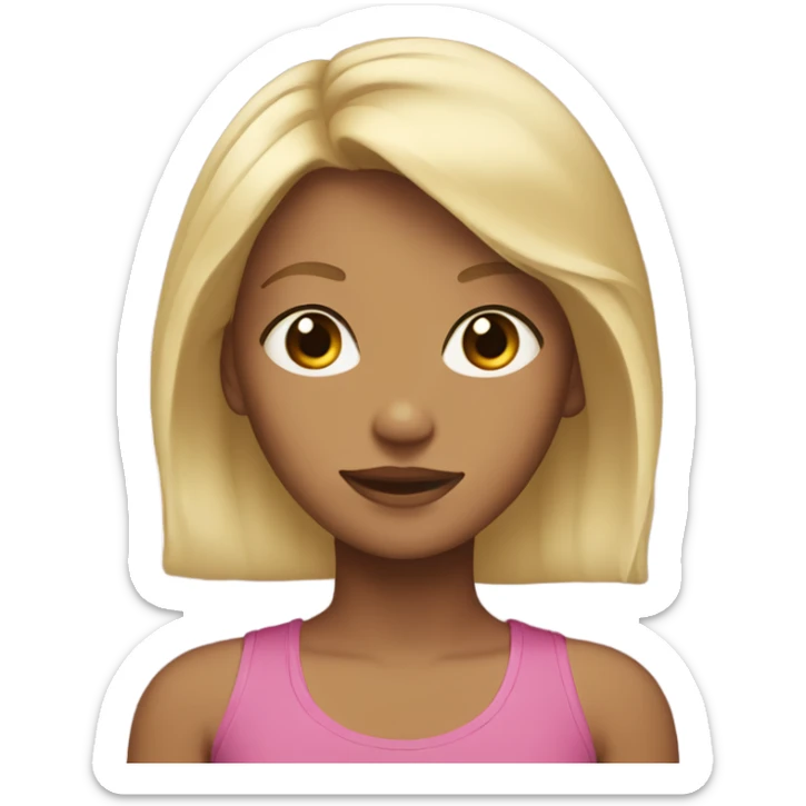 A girl with blonde hair, brown eyes and pecas sticker