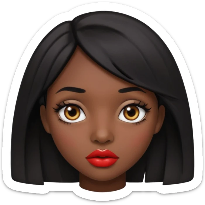 Dark skin gurl with black hair, big lips m, dark brown eye, octagon face shape and chinky eyes no red lipstick  sticker