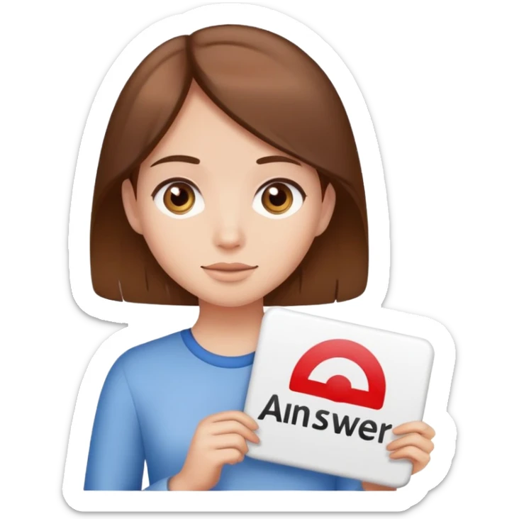 A girl with brown hair holding a sign saying ALAN ANSWER  sticker