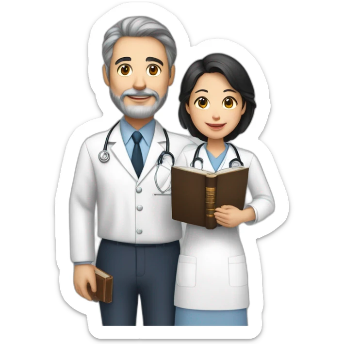 husband age 64 dark brown hair trimmed beard wearing suit holding bible, wife asian age 64 black hair wearing nurse uniform, no children sticker