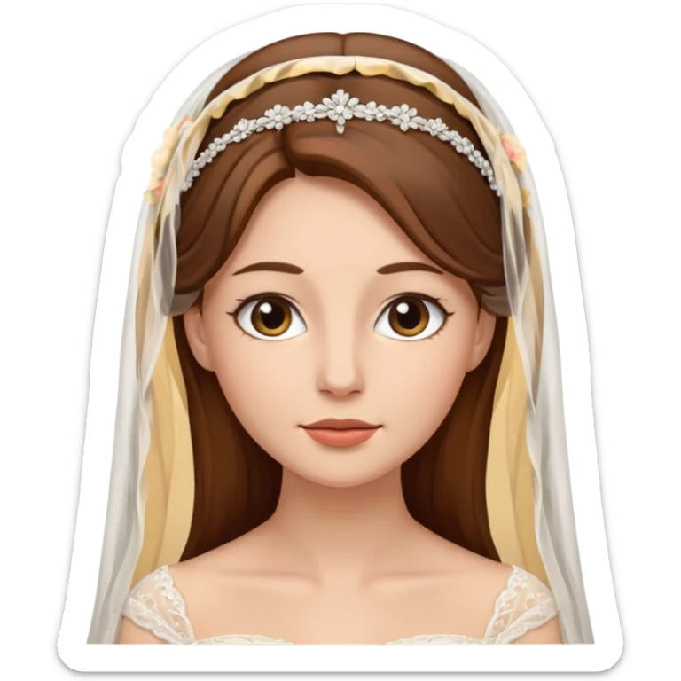 Blonde skin bride with a long veil with brown hair with a chin on her face sticker