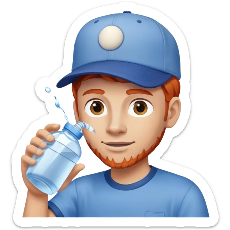Red haired man wearing blue shirt and baseball cap delivering large jug of water  sticker