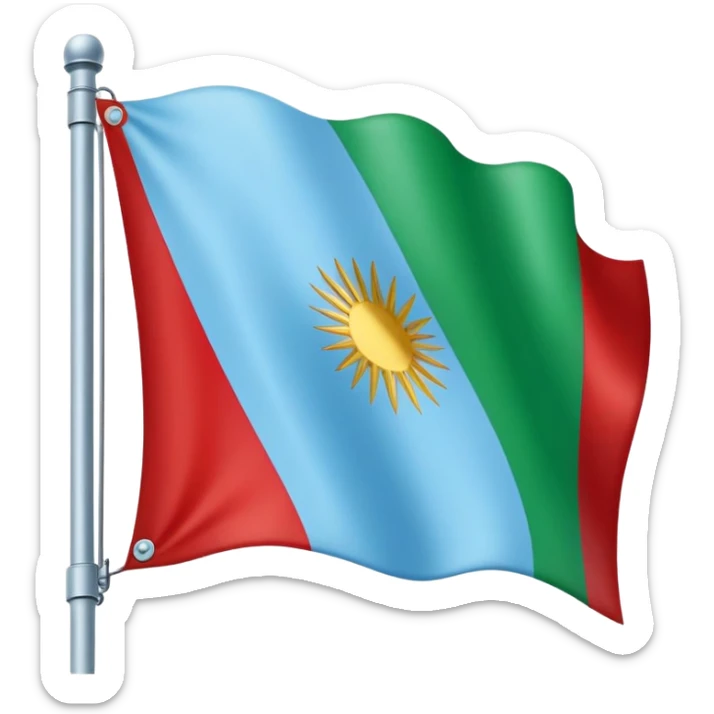 Bandera con parte superior azul cielo, parte inferior verde prado y una rueda roja de carromato en el centeo sticker