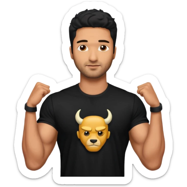 ipretty bratz emoji of vicky kaushal wearing a black tee, muscular sticker