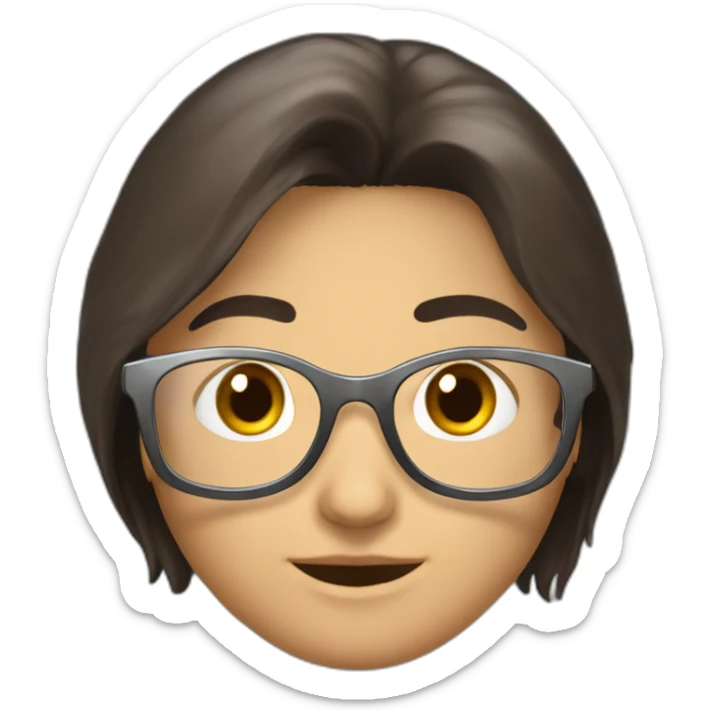 Uzbek 15yo, dark brown long a bit shiny hair with thin metal view glasses sticker