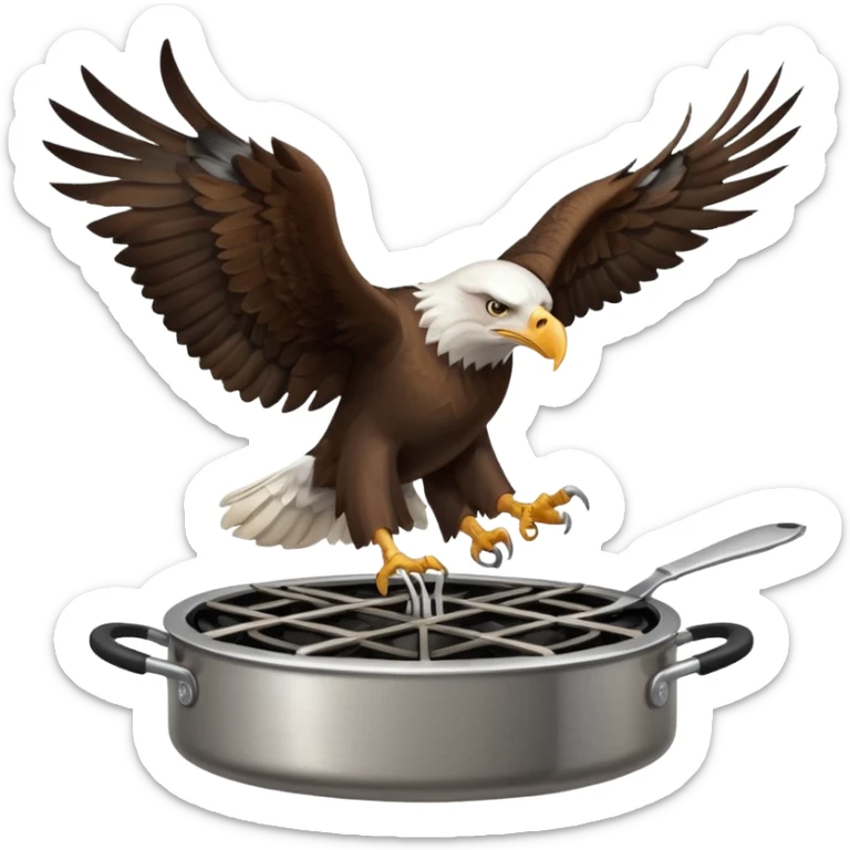 aquila calva con forchetta sorvola fornello a gas sticker