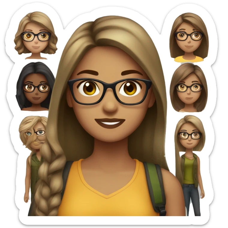 light brown hair green eyes straight hair olive skin woman with glasses sticker