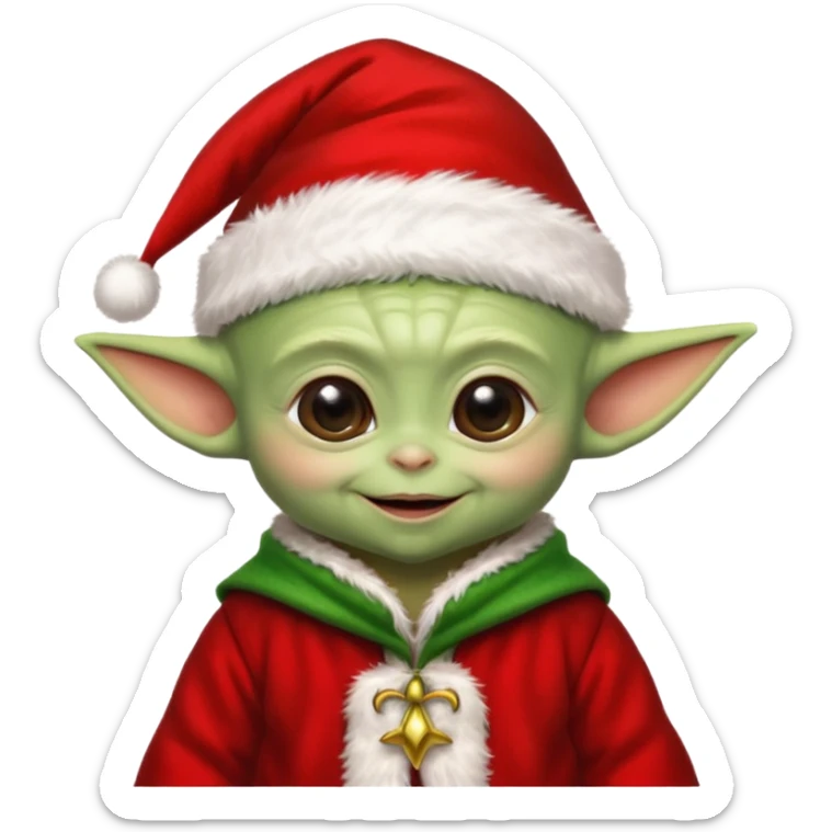 Baby joda felice con cappello da elfo vestito da babbo natale felice  sticker