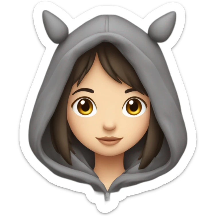 Fille Brune avec un sweat-capuche Totoro gris foncé avec les rond clair de Totoro sur ventre  sticker
