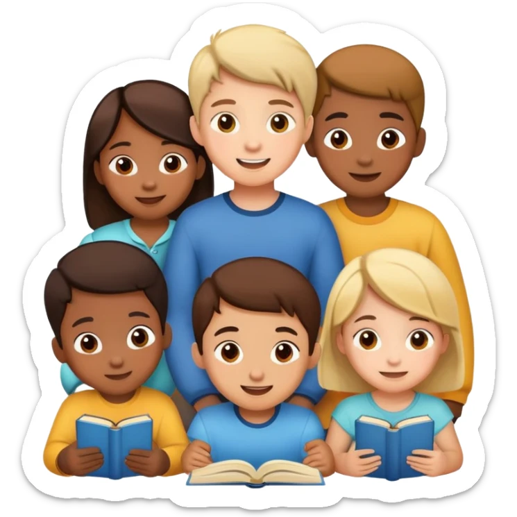 group of children listening to a story, happy and engaged sticker