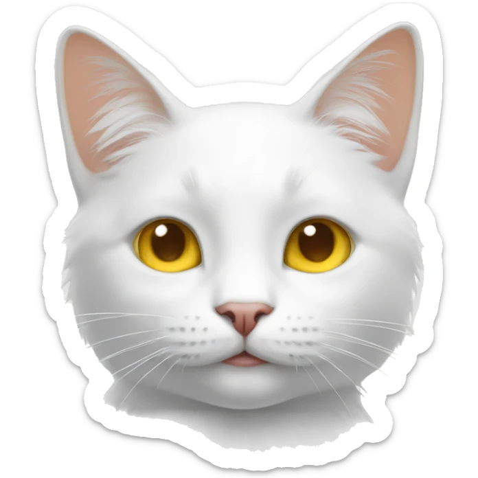 White cat with yellow hair on the top of te head smiling sticker