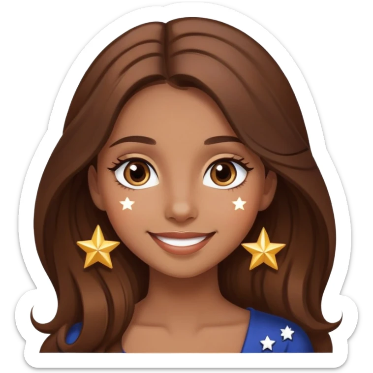 girl with long brown hair, stars in her eyes, brown eyes, beautiful smile, elegant  sticker